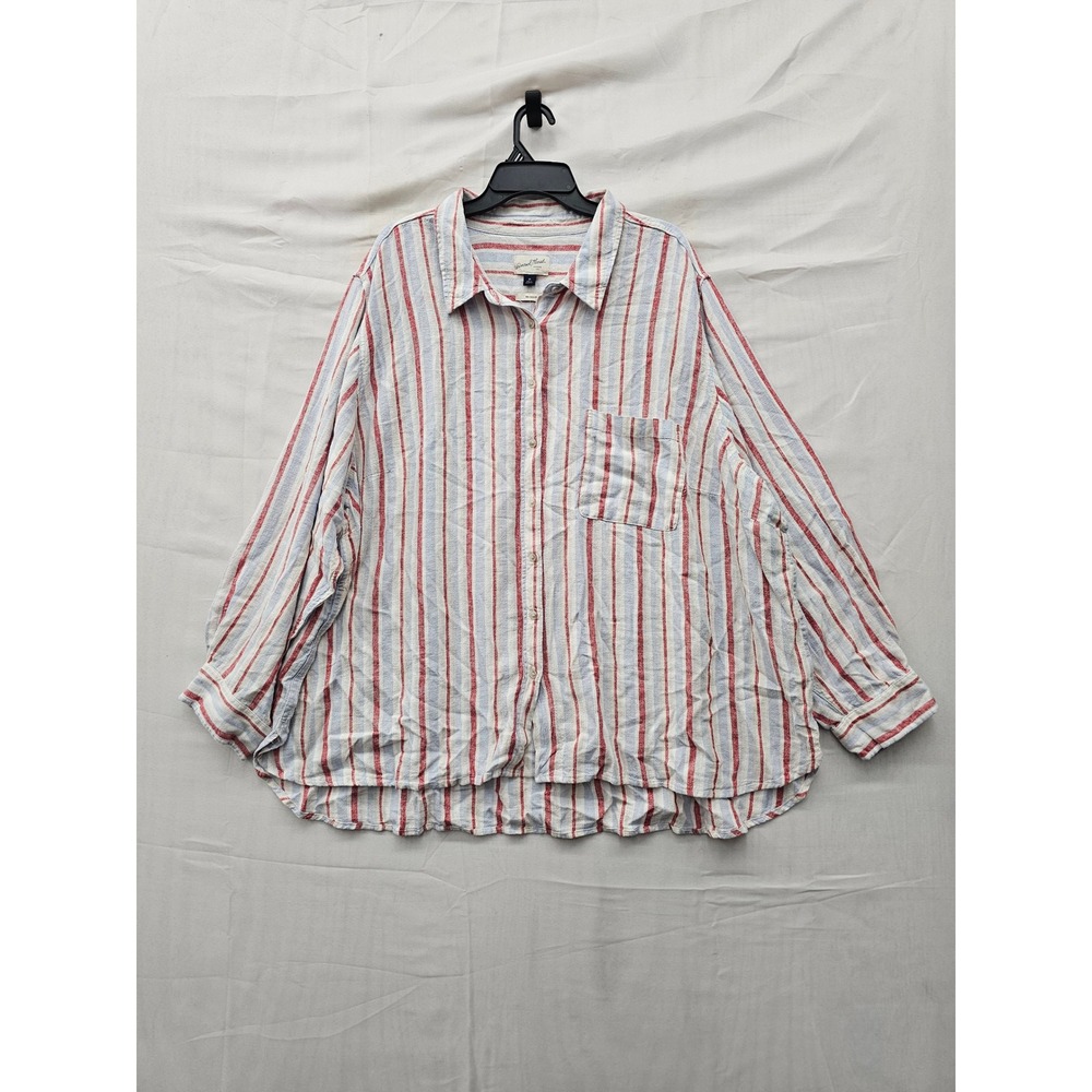 Universal Thread Womens Striped Button Down Shirt Cream Linen Blend Size 3X